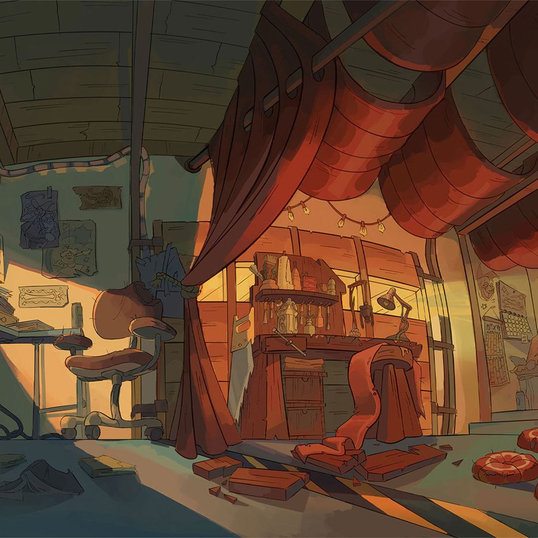 A digital painting of a grage environment.