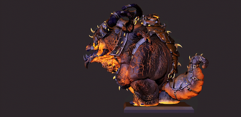 A gif of a purple and orange creature.