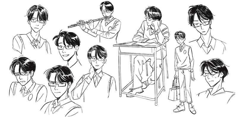 Sketeches of a character making different expressions.