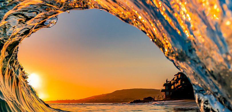 A photograph of the inside of a wave.