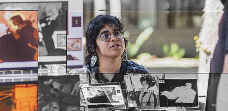 A photo of a student at Art Market.