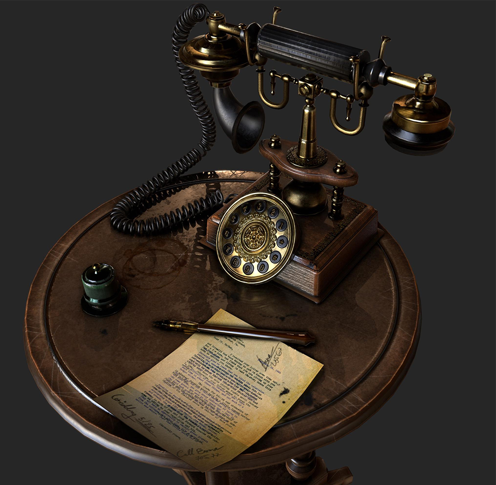 A digital painting of an old telephone.