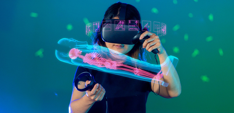 A photo of a student using a VR headset.