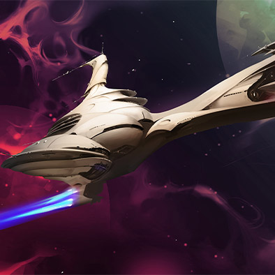 A digital painting of a long space ship.