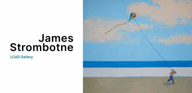 A painting of a person flying a kite at the beach.