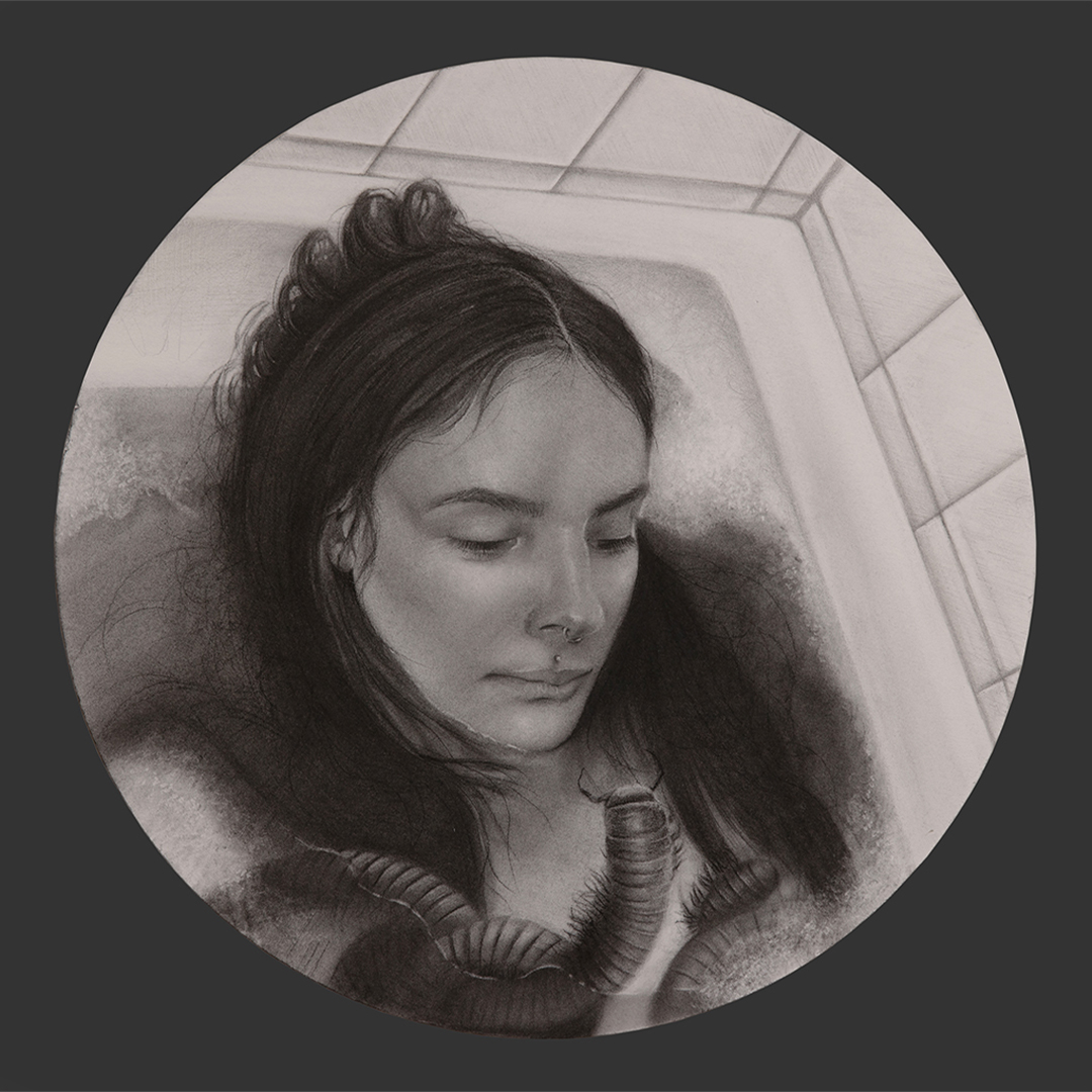 A drawing of a woman in a bathtub.