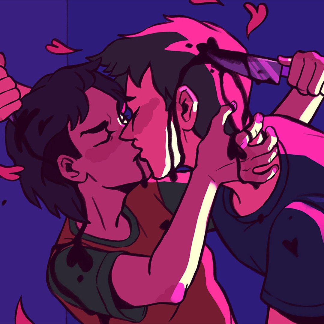 An illustration of two people kissing.