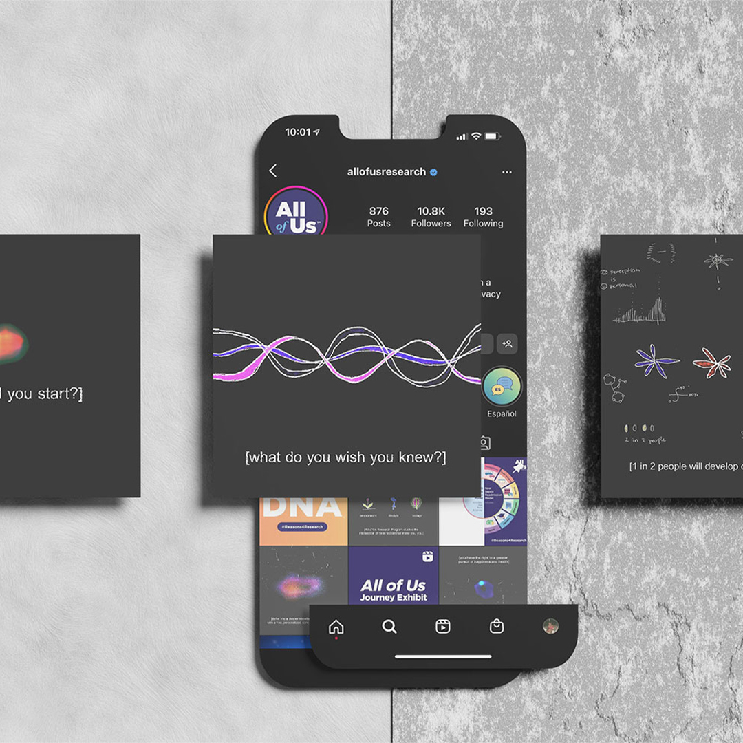 An image of a phone with three different app designs. The designs are black with orange and purpe squiggles that look similar to an electric current.