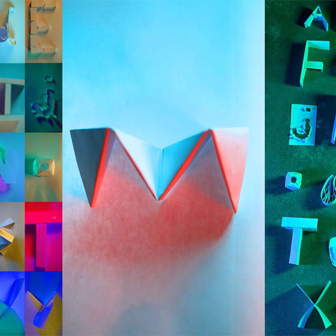 A colorful graphic of letters made out of paper.