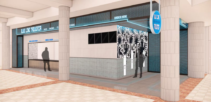 A digital rendering of a food stand for the Honda Center.