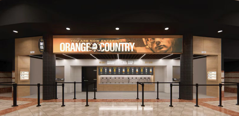 A digital rendering of a food stand for the Honda Center.