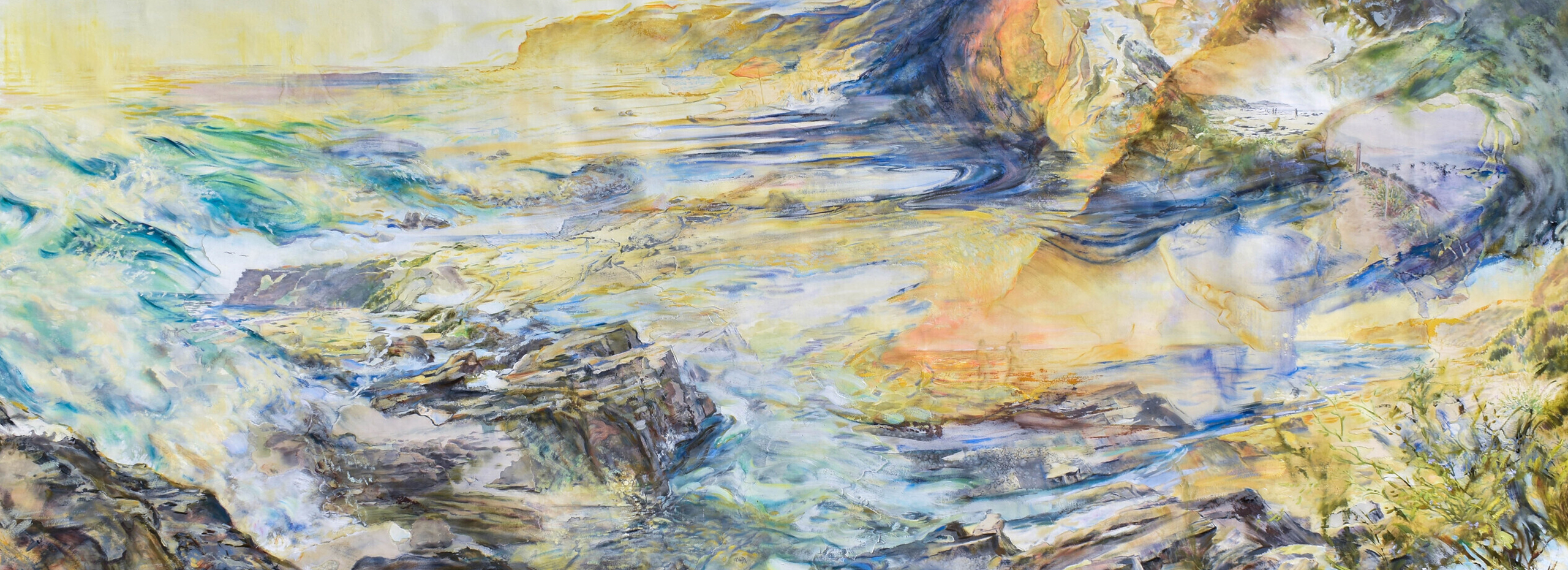 A painting of the shoreline.