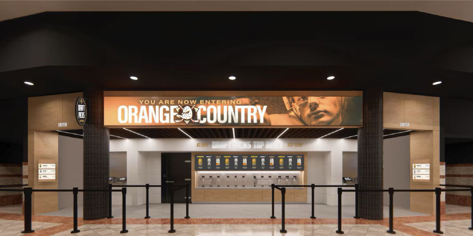 A digital rendering of a food stand for the Honda Center.