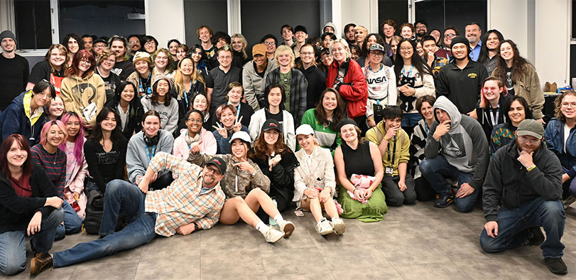 A group of students posing at game jam.