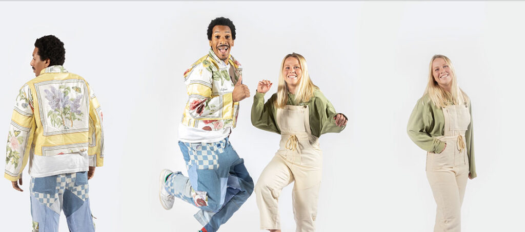 A photo of people modeling clothing designs