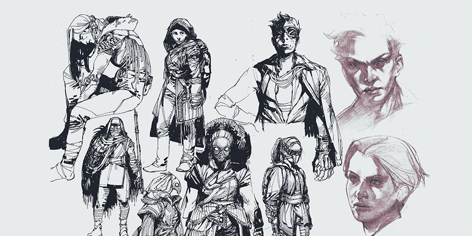 An image with various character sketches