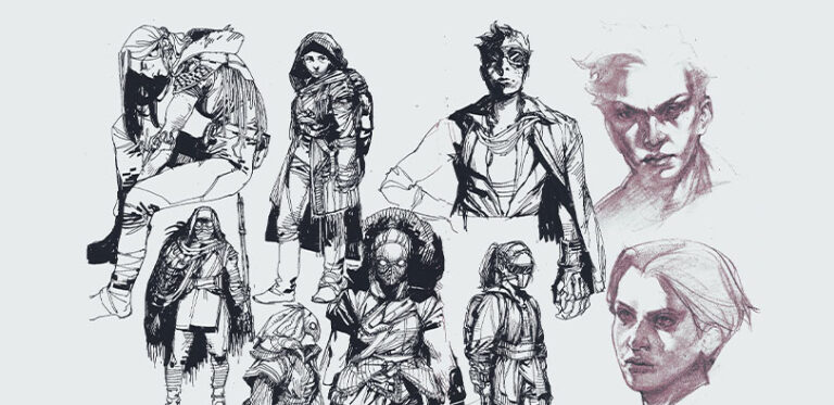 An image with various character sketches