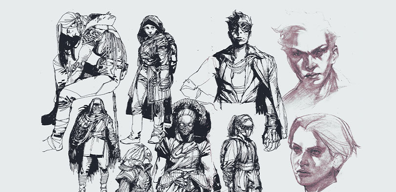An image with various character sketches
