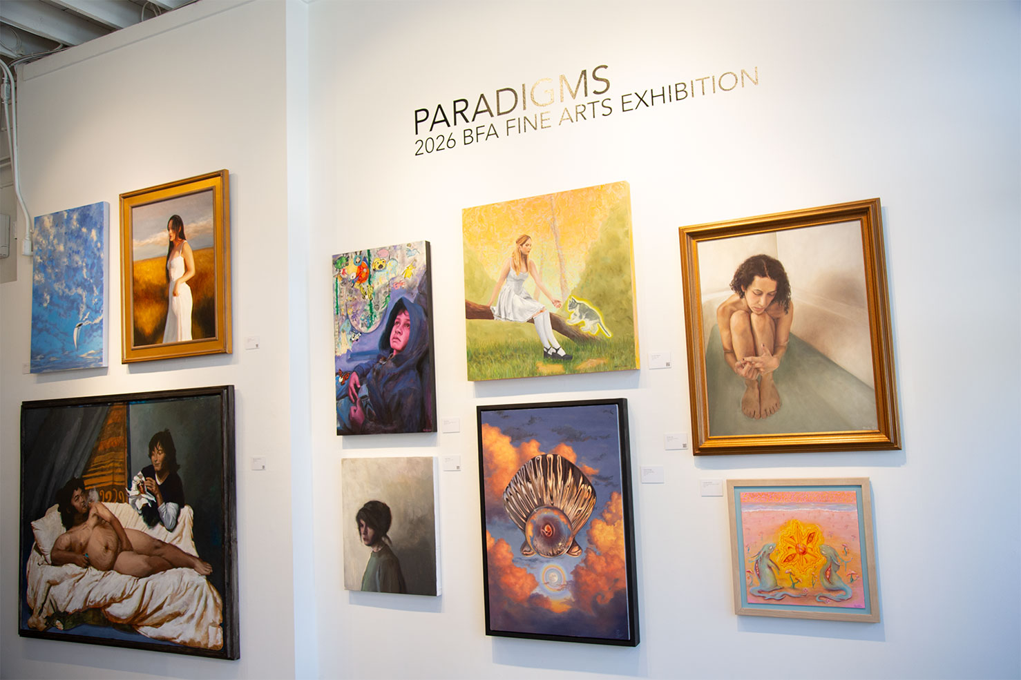 A photo of a gallery wall at the LCAD Gallery.
