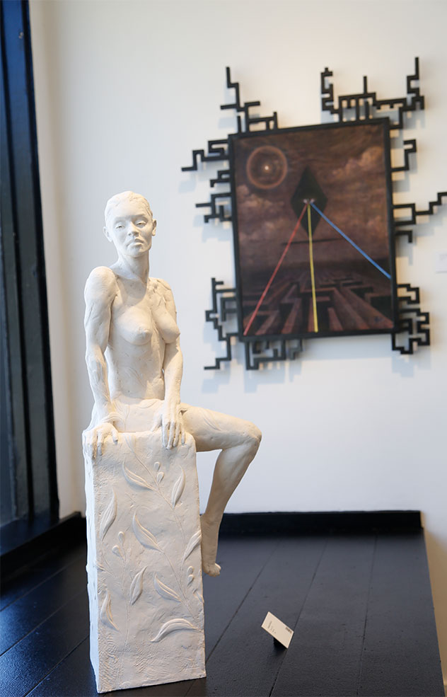 A photo of sculptures at the LCAD Gallery.